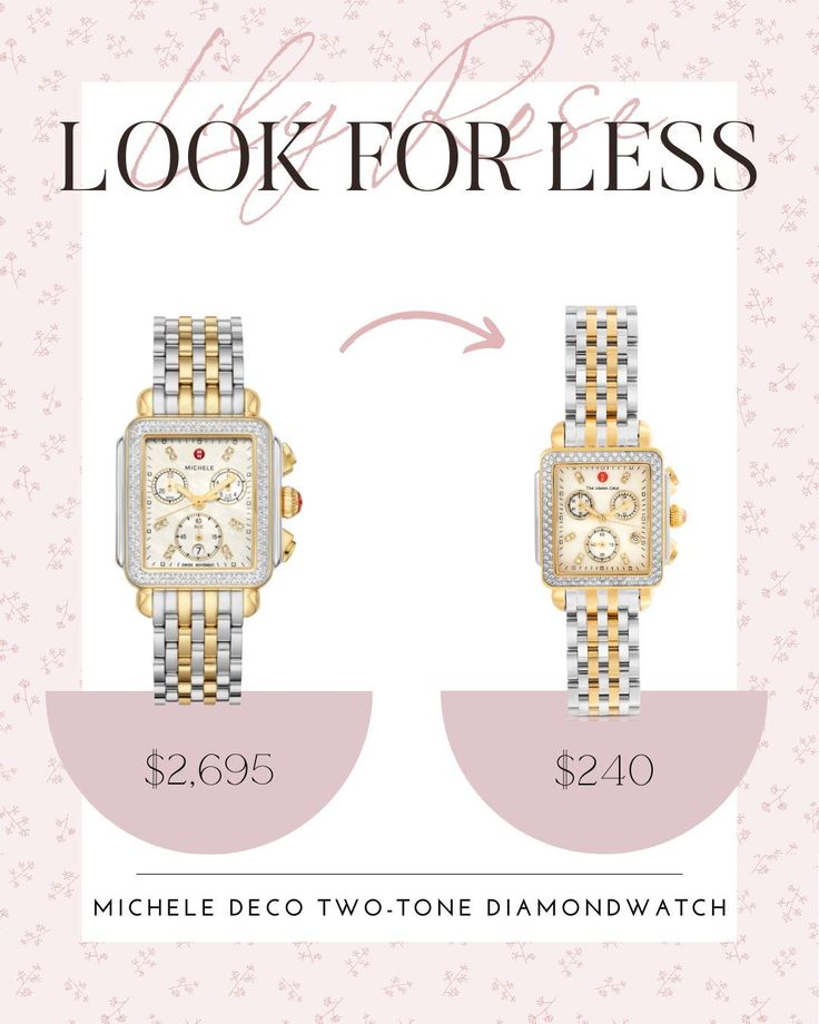 The Exquisite Dupe for the Popular Michele Deco Two-Tone Diamond Watch! #micheledeco #diamond #diamondwatch #styleinspo #fashionblogger #watches Michele Watch Bracelet Stack, Womens Two Toned Watch, Michele Watch Stack, Michele Watch With Bracelets, Michelle Watches Women, Two Tone Watches Women, Michele Watches Women, Feminine Style Outfits, Michelle Watch