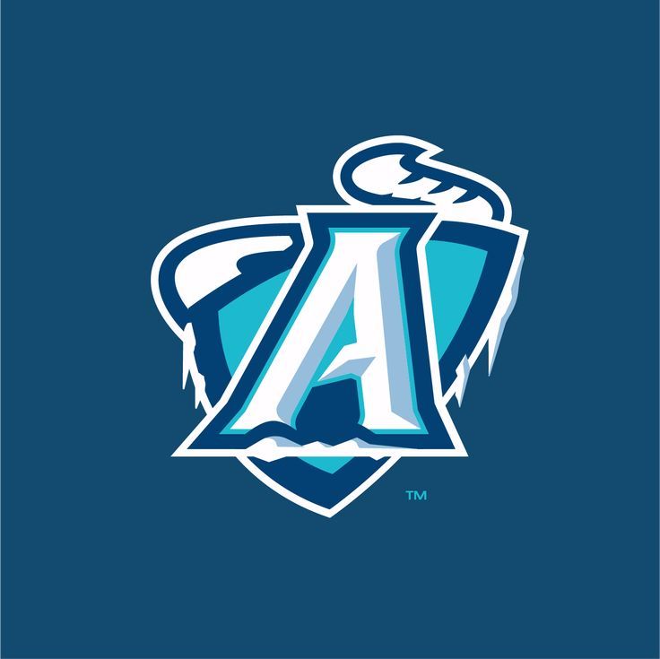 the letter a with an eagle on it's head in front of a blue background