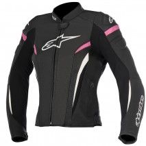 a black and pink motorcycle jacket