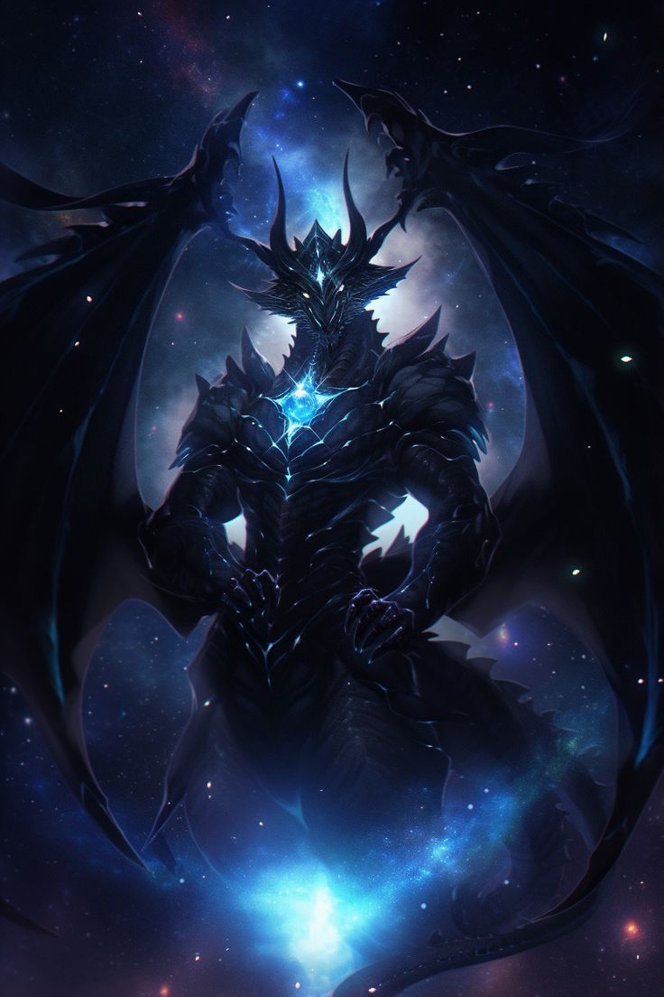 an image of a dragon in the space with stars and lights behind it, as if for some reason