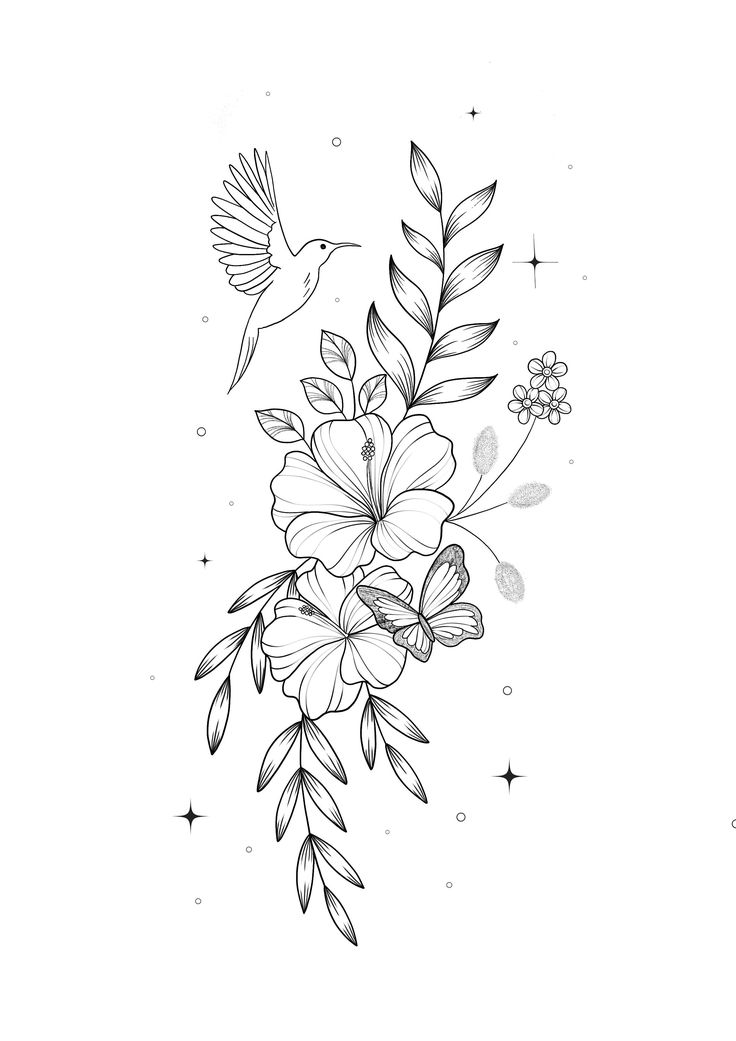 a black and white drawing of some flowers