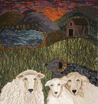 three white sheep standing next to each other