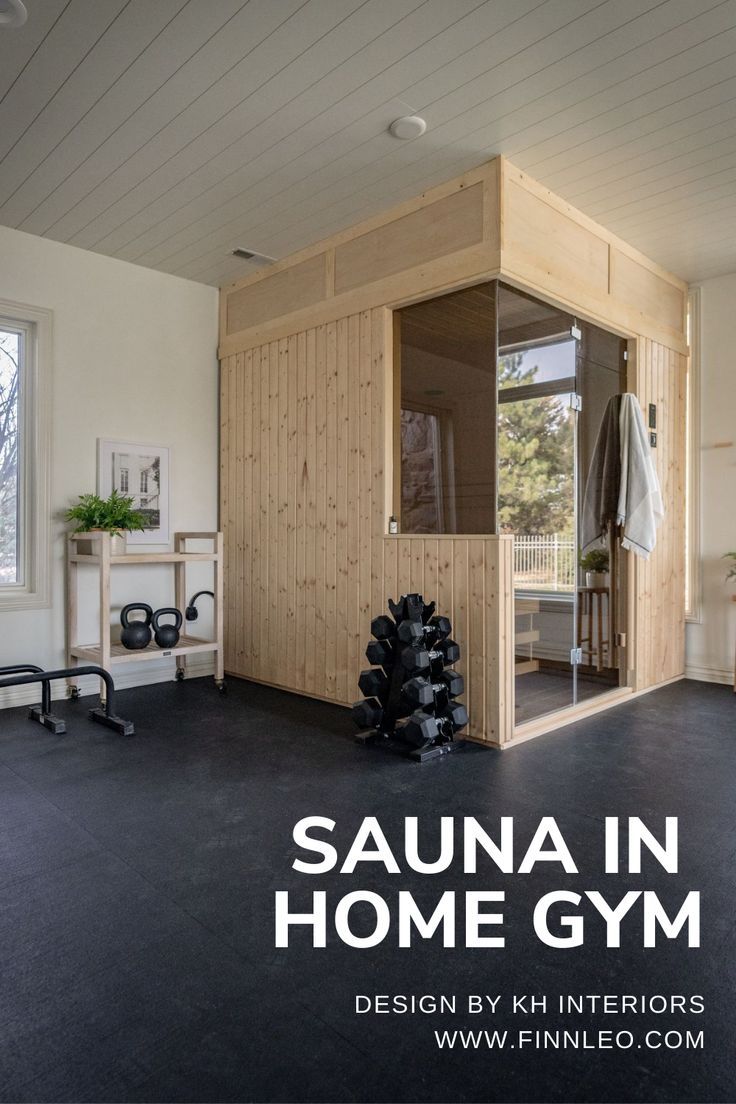 the sauna in home gym design by hh interiors is featured on this page