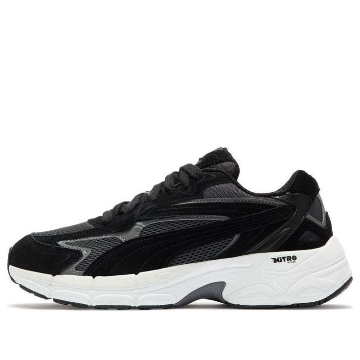 PUMA Teveris Nitro 'Black Ebony' 388774-03 (SNKR/Casual/Unisex/Low Top/Non-Slip/Breathable/Wear-resistant) Modern Black Running Shoes With Vented Sides, Classic Black Running Shoes With Rubber Sole, Sporty Black Running Shoes Medium Fit, Black Sneakers With Vented Sides For Jogging, Black Breathable Sneakers For Jogging, Urban Black Sneakers With Vented Sides, Black Leather Running Shoes With Vented Sides, Black Sneakers With Vented Sides For Streetwear, Modern Black Running Shoes With Round Toe