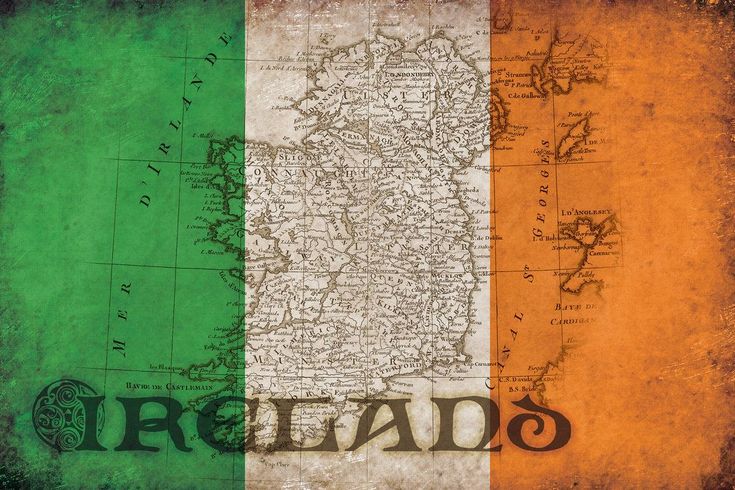 an irish flag with the word ireland on it and a map in the middle is shown