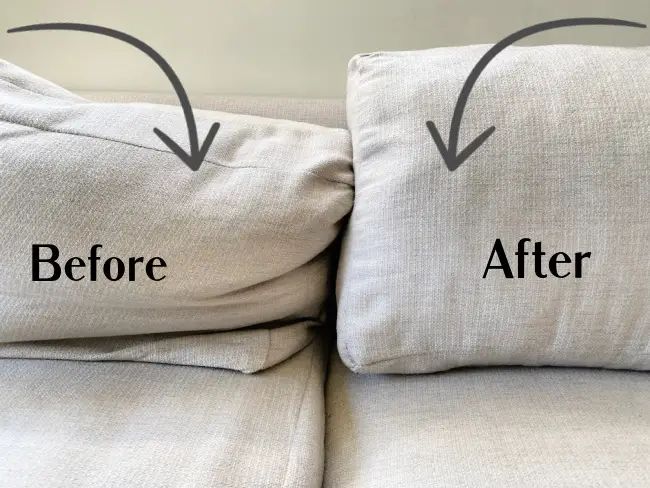 two pillows that have been turned to look like they are before and after being cleaned