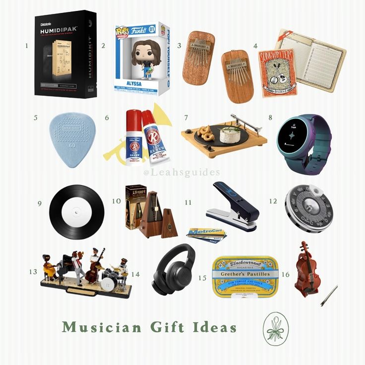 there are many items that can be found in this gift box for someone who likes music