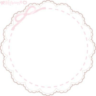 a round frame with pink ribbon and scissors in the center, on a white background