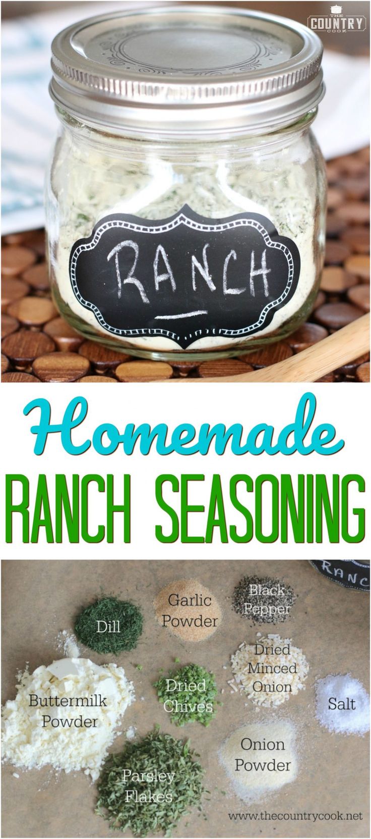 homemade ranch seasoning recipe in a mason jar