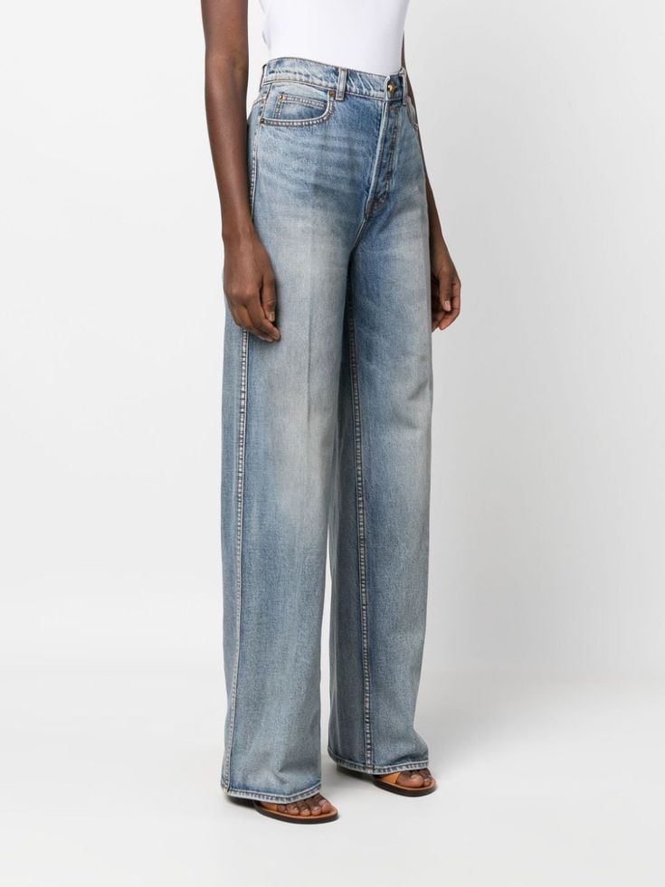 ZIMMERMANN high-rise wide-leg Jeans - Farfetch High Rise Wide Leg Jeans, Mini Logo, Mini Logos, Logo Tag, Washed Denim, High Rise Jeans, Contrast Stitch, Wide Leg Trousers, Denim Wash