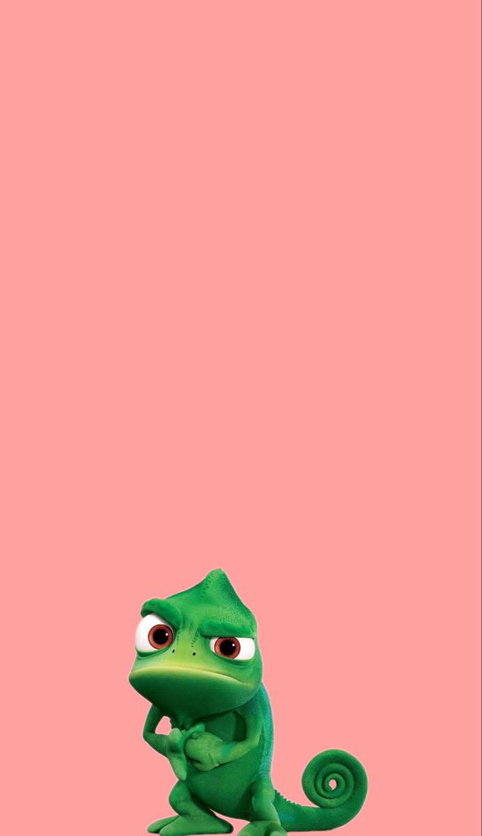 a small green lizard with big eyes on a pink background