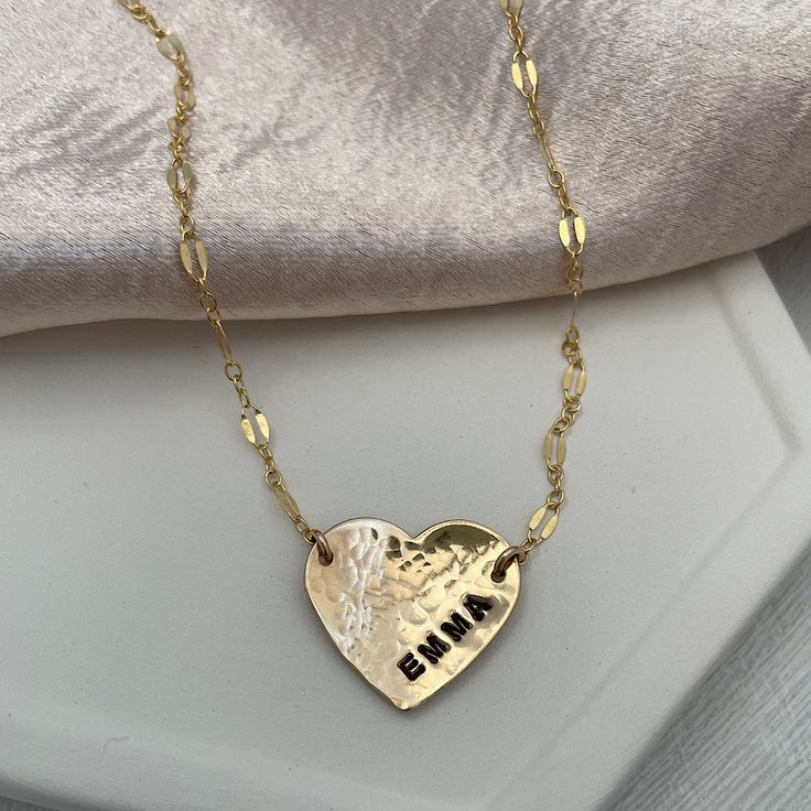 Love is always in style with our Hammered Personalized Heart Necklace. This customer favorite is ideal for initials, a date, a nickname, or a short word. The charming, vintage-style link chain is the perfect finishing touch and adds a romantic vibe. Available in sterling silver or gold finish. Chains and findings are 14kt gold fill or sterling silver. Charm is approx. 3/4 inch. Can be personalized with 6 characters max. Popular symbols for personalization are ♥ &, +(use * to symbolize the heart 6 Characters, Puffy Heart Charms, Diamond Initial Necklace, Hand Necklace, Rose Gold Chain, Puffy Heart, Crystal Heart, Heart Charm Bracelet, Bar Necklace