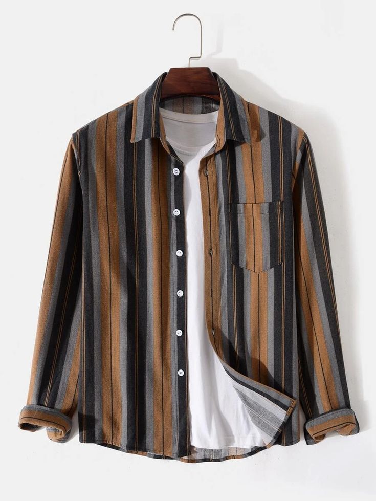 Pattern Button Up Shirt Outfit Men, Men’s Button Up Shirt, Vertical Stripes Shirt Men, Button Up Shirts Men, Button Up Shirt Men Outfits, Ismail Izzani, Clothes Template, 70’s Outfit, Patterned Button Up Shirts