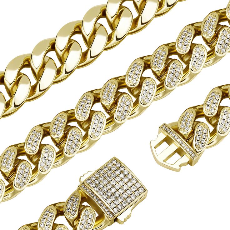 Looking for a little extra something to take your outfit from drab to fab? Check out our 18mm Heavy Luxury Cuban Link Necklace! This sizzling piece is crafted from high quality 14k gold plated metal and adorned with dazzling cubic zirconia stones. It's the perfect way to add a touch of luxury to any outfit.And the best part? Our Cuban link necklace is available in a variety of lengths from 14 inch to 30 inch, so you can choose the perfect fit for your style. Whether you're looking for a subtle a 14k Gold Jewelry With Bling, Gold Cubic Zirconia Jewelry With Bling, Gold Bling Chain Necklace As Gift, Gold Link Jewelry With Diamond Accents, Yellow Gold Plated Bling Jewelry, Gold Link Necklace With Diamond Accents, Luxury Gold Chain Necklace With Diamond Accents, Gold Jewelry With Diamond Accents In Link Shape, Gold Diamond Bling Jewelry