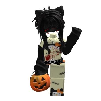 a girl dressed up as a cat holding a jack - o'- lantern in her hand