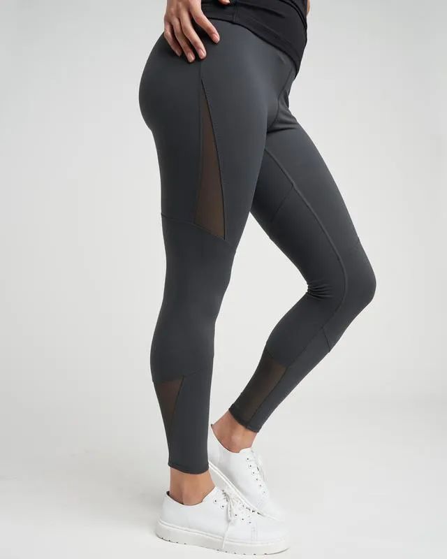 Danica Mesh Legging - Black Sand | Universal Standard Breathable Micro-elastic Athleisure Leggings, Casual Compressive Gray Activewear, Gray Breathable Nylon Activewear, Gray Moisture-wicking Nylon Activewear, Breathable Nylon Tights For Pilates, Activewear With Breathable Mesh For Workout, Gray Nylon Moisture-wicking Activewear, Sporty Breathable Tights For Pilates, Nylon Sportswear Tights For Yoga