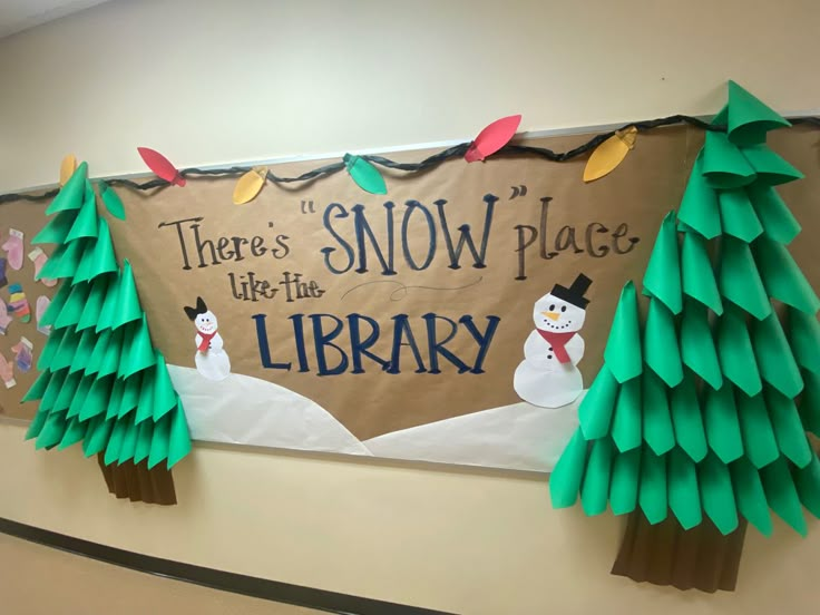 there is a sign on the wall that says there's snow place like the library