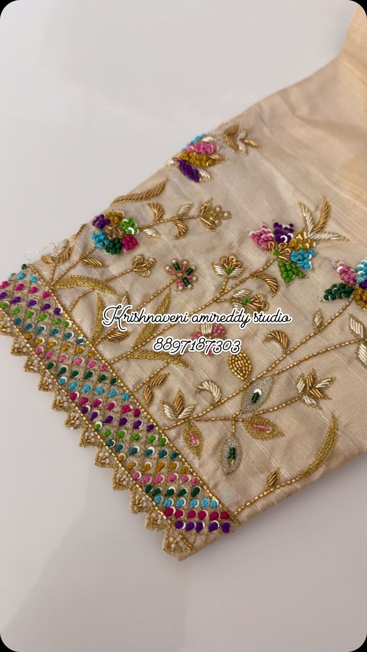 Embroidery On Blouse Sleeves, Krishnaveni Amireddy Studio, Hand Work For Blouse, High Way Road, Cut Work Designs, Gold Blouse Designs, Sbi Bank, High Way, Bank Building