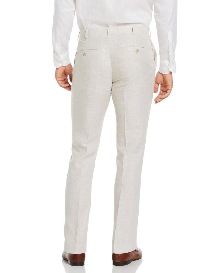 A true essential that will never go out of style. Lightweight and breathable, these sophisticated men’s dress pants are cut from 100% Delave linen - a top tier linen with a high-low heathered look and unique texture. This flat front style and straight leg fit creates a modern and sleek silhouette. 100% Linen Tailored F Mens Linen Suit, Sophisticated Men, Linen Pants Suit, Flat Front Pants, Linen White, Mens Linen, Linen Suit, Mens Dress Pants, Sleek Look