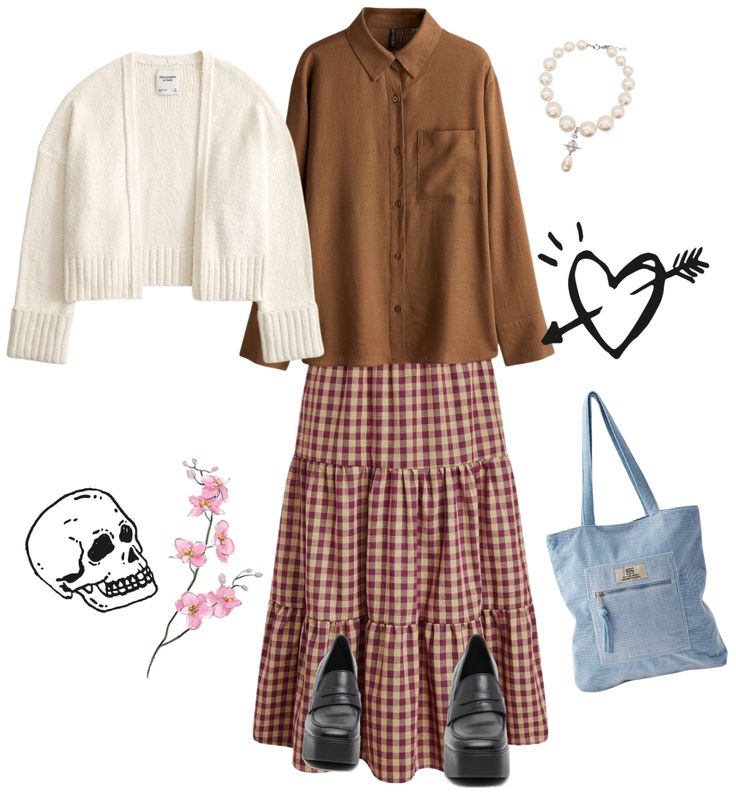 lesbian on their way to seduce local librarian outfit ideas | Aesthetic Librarian Outfit, Elementary Librarian Outfits, Librarians Wardrobe, Cute Librarian Outfit Geek Chic, What The Librarian Wore, Librarian Outfit, Tiered Midi Skirt, Platform Loafers, Outfit Maker