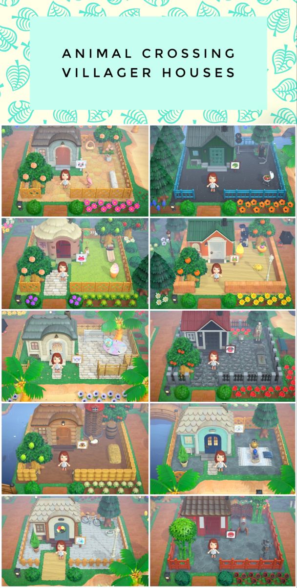 the animal crossing village house is shown in several different pictures, including one with a dog and