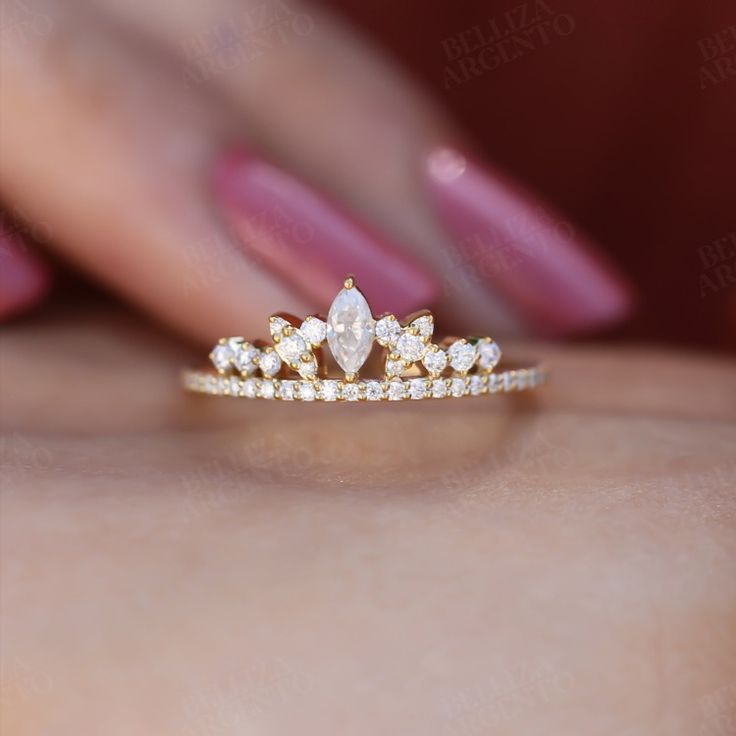 14K Gold Crown Ring Tiara Moissanite Wedding Band Princess Crown Ring 14K Gold Princess Tiara Ring Diamond Crown Ring Crown Wedding Ring Princess Crown Wedding Rings, Tiara Promise Rings, Crown Shaped Rings, Wedding Rings Crown, Wedding Ring Crown, Crown Ring Queen, Tiara Wedding Ring, Quince Rings Gold, Quinceañera Rings