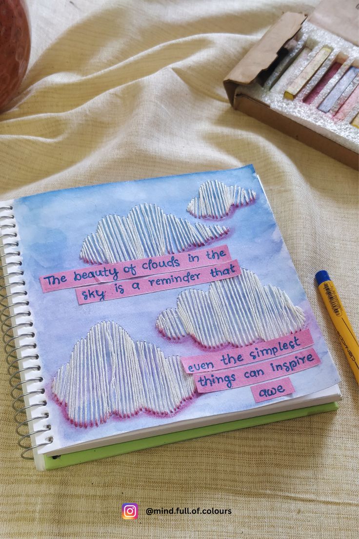 Watercolour embroidery idea - embroidery on paper - clouds embroidery | Art journal idea Clouds Journal, Visual Journal Ideas, Diary Writing Ideas Personal, Cloud Gazing, Cloud Outline, Art Clouds, Heart Journal, Art And Craft Ideas, Diary Writing