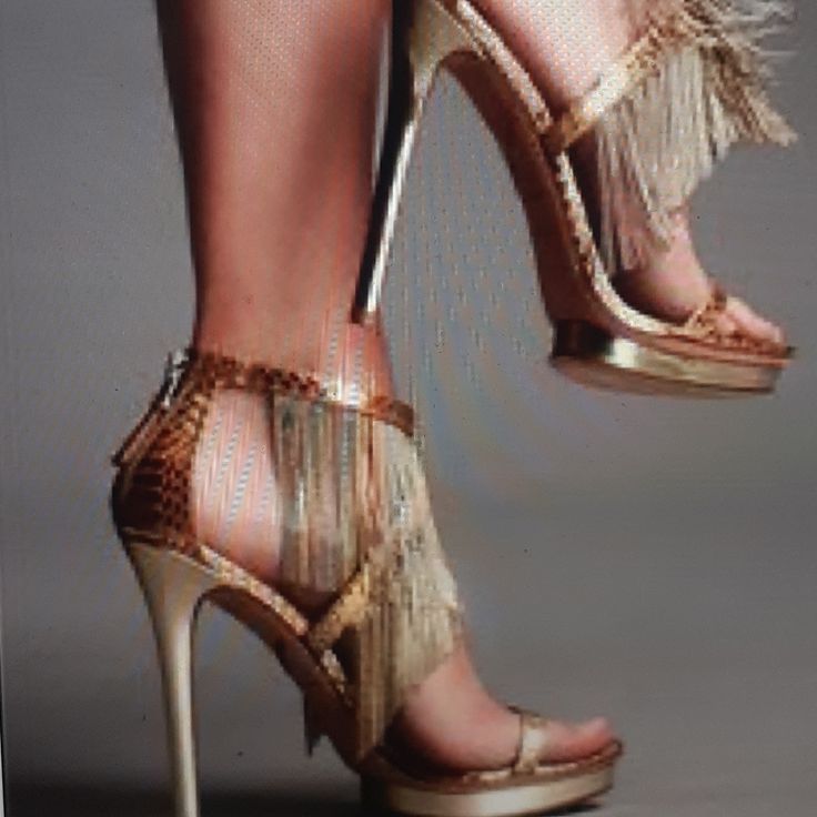 Brian Atwood Designer Metallic Gold Colored Fringed Elegant Open Toe Stiletto Very Eye-Catching Heels When You Walk In You Will Be Noticed Flapper Girls, Designer Shoes Heels, Brian Atwood Heels, Fringe Heels, High Sandals, Fab Shoes, Brian Atwood, Fabulous Shoes, Hot Shoes