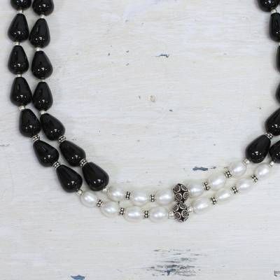 Pearl and onyx strand necklace - Majestic Union | NOVICA Buy Pearls, Strand Necklace, Pearl Jewelry, Onyx, Pearl Necklace, Premium Quality