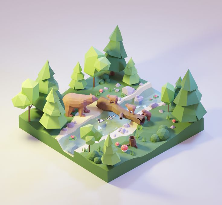 a paper model of a forest with trees and animals