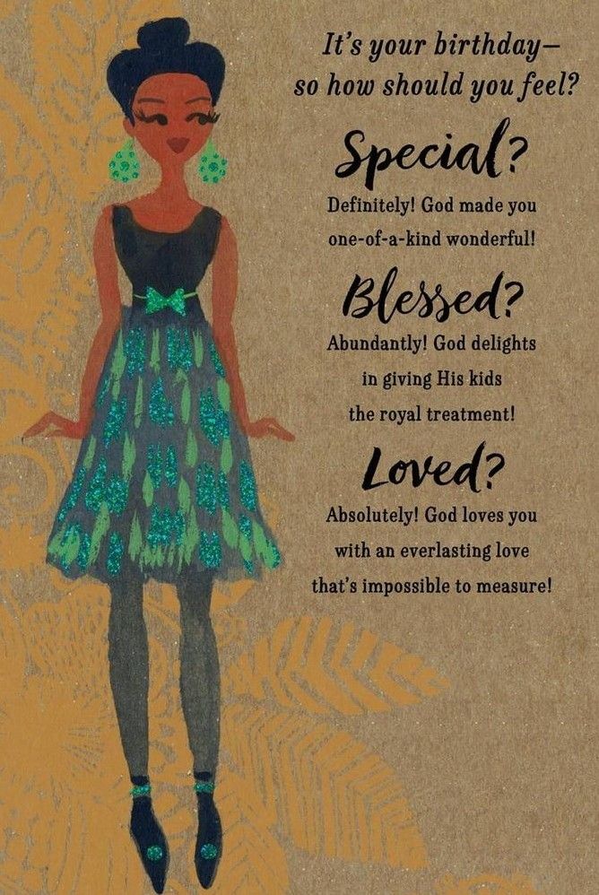 a birthday card with an image of a woman in a dress and words on it