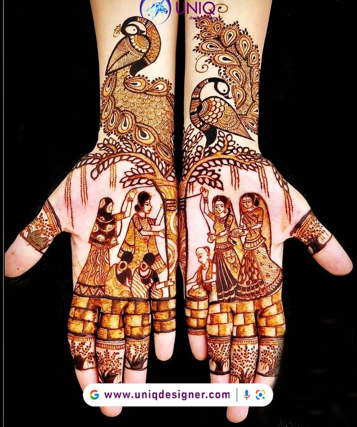 two hands with henna designs on them