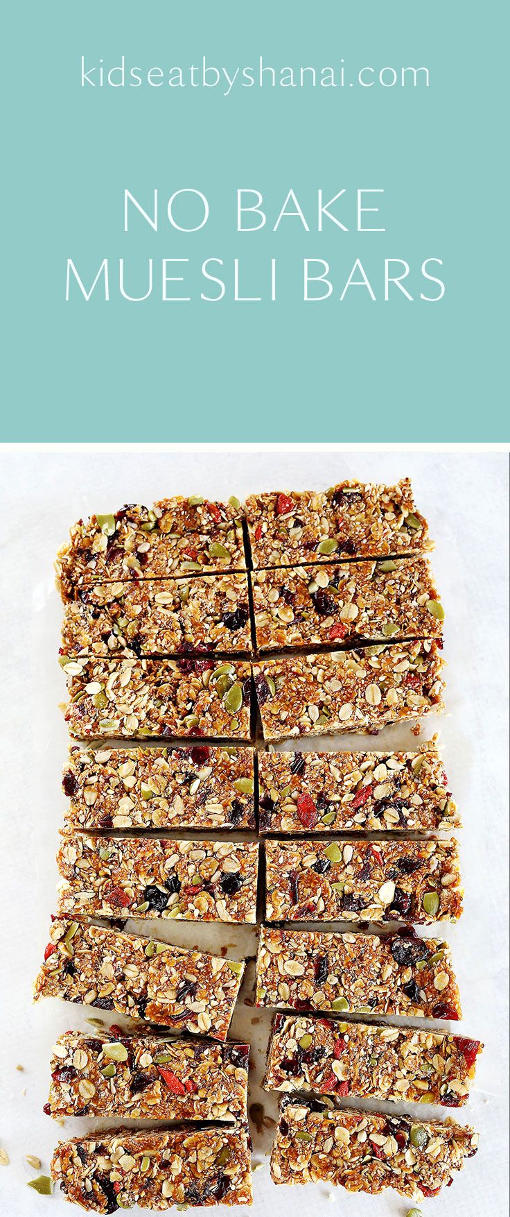 no bake muesli bars stacked on top of each other with text overlay