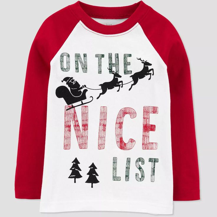 New with tags ~ 'On The Nice List' Toddler' Boy T-Shirt - Just One You made by carter's 18 Mo Description Your sweet one is ready in no time this long-sleeve tee. Complete with a festive print, this soft cotton piece from Just One You made by Carter's is the perfect outfit starter. Just One You by Carter's offers the timeless classics and quality fabrics. Specifications Sizing: Infant Material: 100% Cotton Fit: Classic Fit Length: At Hip Garment Style: Long Sleeve, Pullover Neckline: Crew Item S Santa And His Sleigh, Long Sleeve Sequin Top, Boys Christmas Shirt, Joy Baby, Baby Boy Christmas, Christmas Shirts For Kids, Big Brother Shirt, Halloween Long Sleeve, Brother Shirts