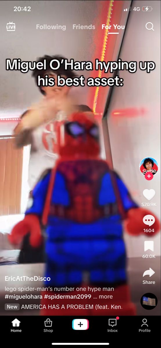 an image of a spider man in the mirror with text that reads, miguel o'hara hyping up his best asset