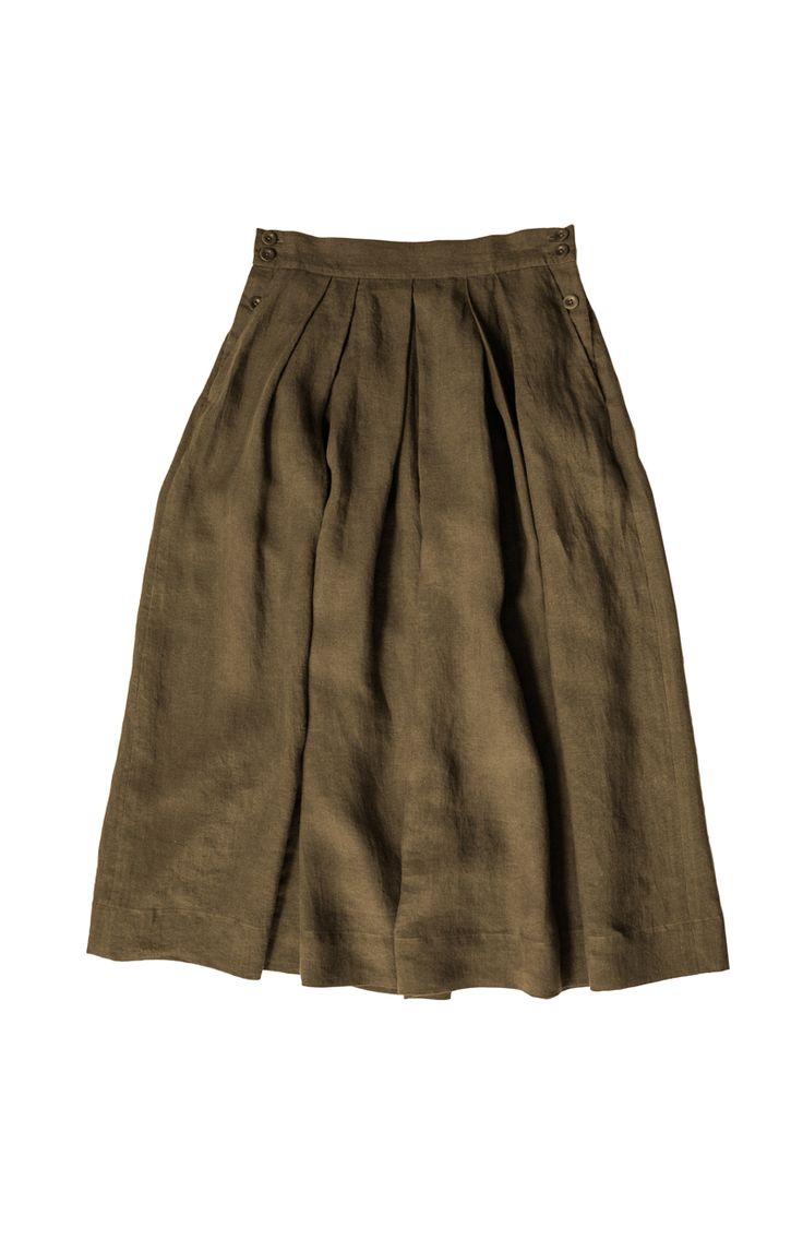 Relaxed Linen Workwear Skirt, Relaxed Linen Skirt For Workwear, Linen Flared Skirt Bottoms For Workwear, Linen Flared Skirt For Workwear, Knee-length Linen Skirt For Work, Summer Linen Skirt For Workwear, Flared Linen Skirt For Work, Summer Skirt With Box Pleat Details, Summer Skirt With Box Pleat