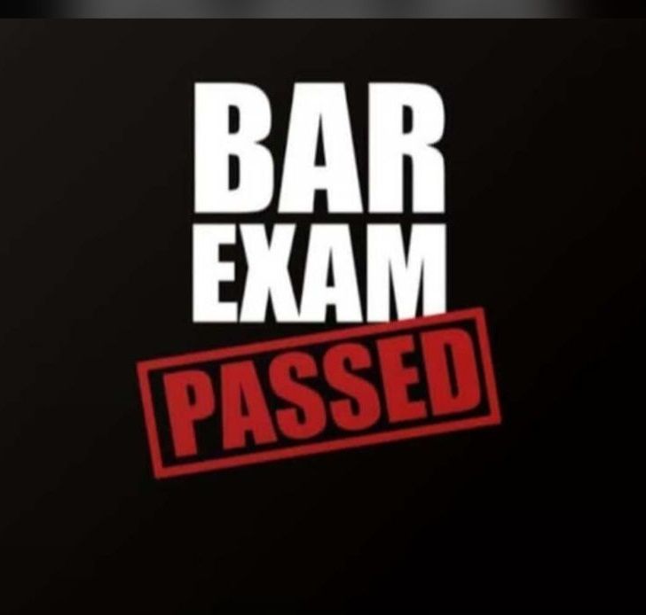 the bar exam passed logo is shown on a black background with red and white lettering