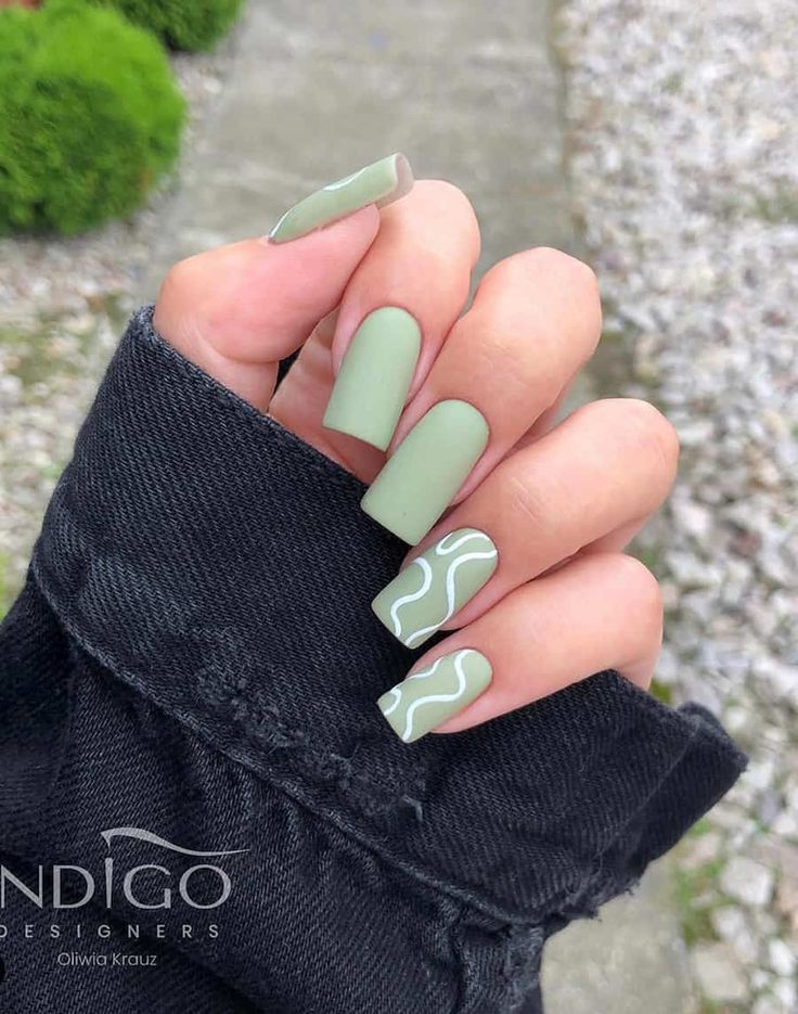 Sage Green Nails, Green Acrylic Nails, Green Nail Designs, Heart Nail, Green Nail, Square Acrylic Nails, Nail Arts, Best Acrylic Nails, Gold Nails