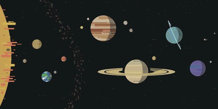 the solar system is shown with all its planets in it's outer orbits