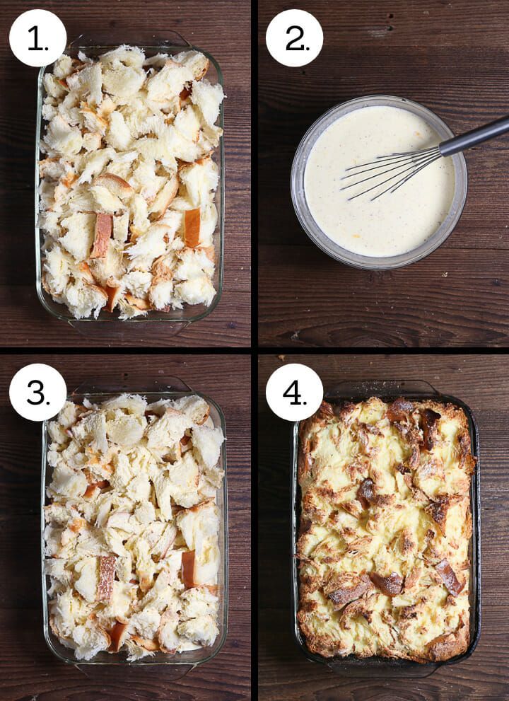 four pictures showing how to make a casserole dish with potatoes and meats