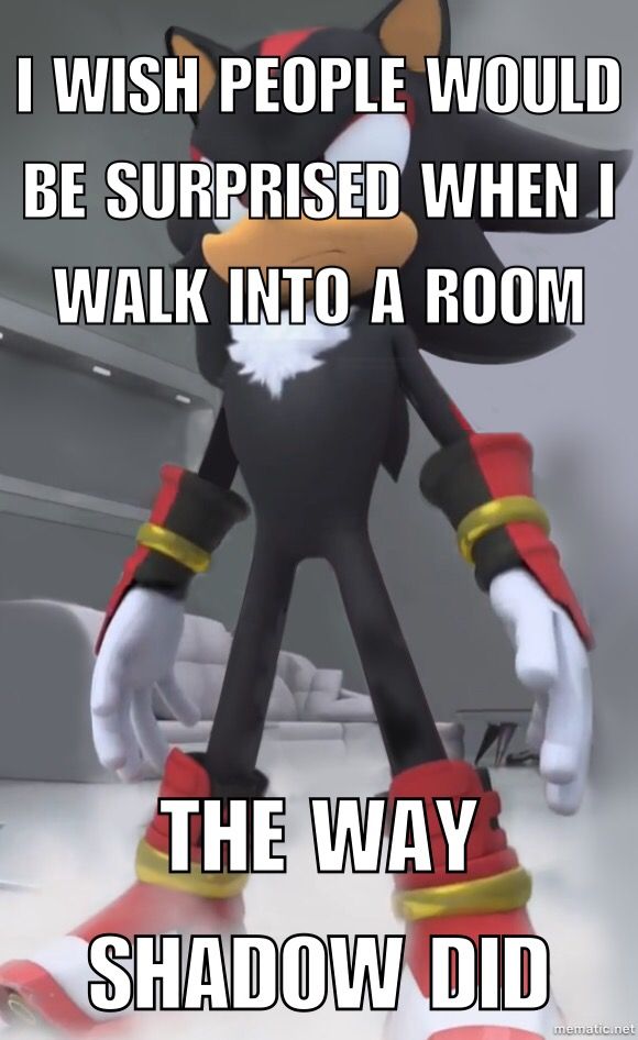 an image of a cartoon character with caption that reads, i wish people would be surprised when i walk into a room the way shadow did