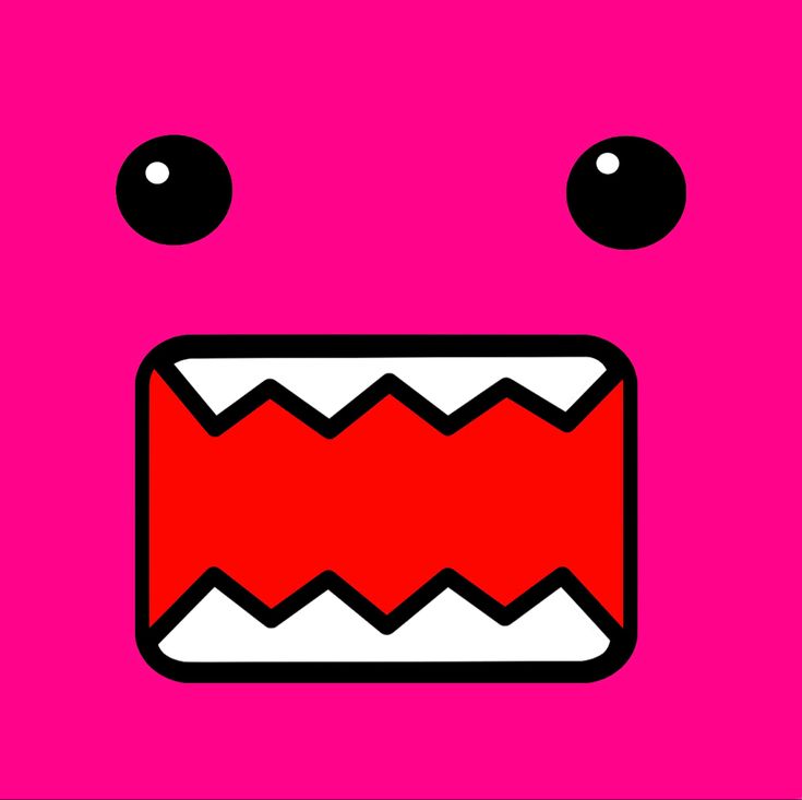 a pink square with an angry face on it's side and eyes open,