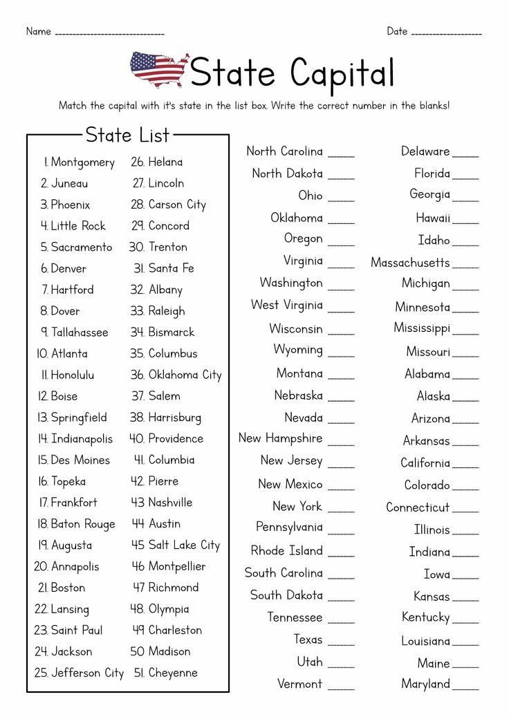 state capital worksheet with the names and abbreviations for each country in it