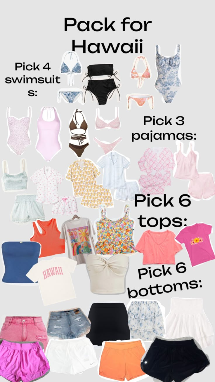 pack for Hawaii <3 Packing List Hawaii Vacation, Hawaii Must Haves, Cute Hawaii Outfits Vacation, Clothes For Hawaii Vacation, What To Bring To Hawaii, Things To Pack For A Cruise, Hawaii Packing Aesthetic, Things To Pack For Hawaii Vacation, Hawaii Packing List Kids