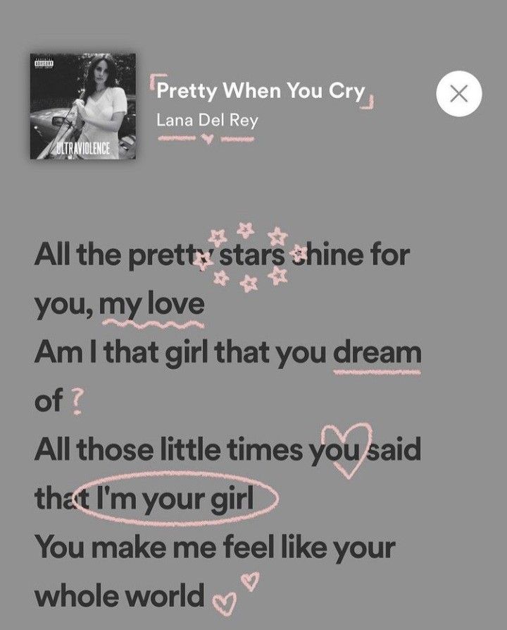 the song is written in pink and black on a gray background with hearts, stars, and words