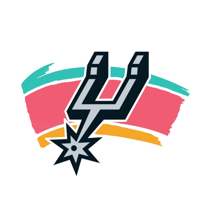 the san antonio spurs logo is shown on a white background with an orange and blue star