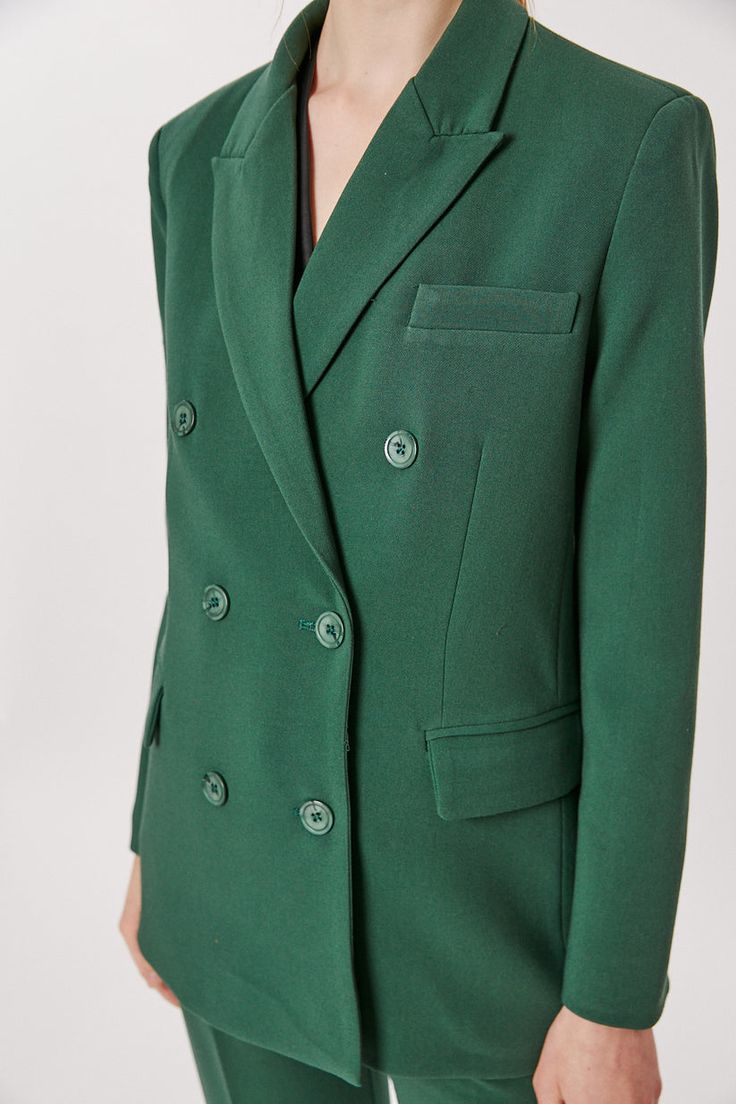 This Deluc Sophia Blazer is a stylish and sophisticated addition to your wardrobe. The double breasted blazer is crafted from a polyester-rayon blend in a bold pine green hue and features an oversized fit. The model is wearing an XS. Pine Green, Tailored Blazer, Breasted Blazer, Double Breasted Blazer, The Double, The Model, Blazer Buttons, Double Breasted Suit Jacket, Double Breasted