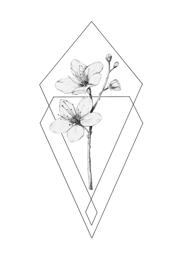 a black and white drawing of flowers on a diamond