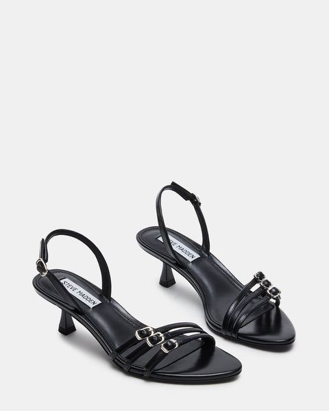 RAPTURE Black Leather Strappy Slingback Kitten Heel | Women's Heels – Steve Madden Strappy Kitten Heels, Black Heels Outfit, Girly Clothes, The Rapture, Black Kitten Heels, Fashion Capsule Wardrobe, Steve Madden Store, Artist Branding, Heels Outfits