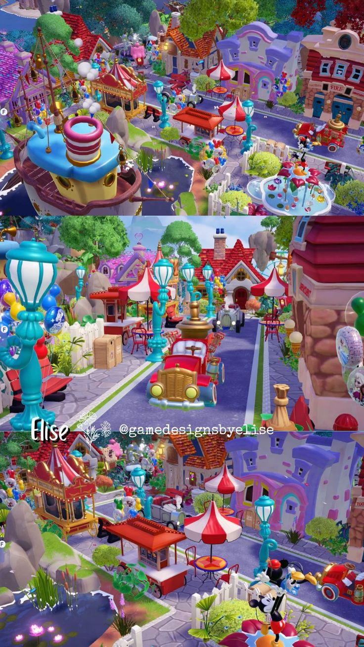 an animated city with lots of colorful buildings and carnival rides in the middle of it